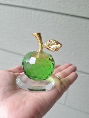 Green Crystal Faceted Apple With Golden Stem Teacher Gift